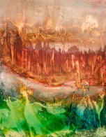 Leve de brouillard (2015), 46 x 35,5 cm (18 x 14 po) ink on wood